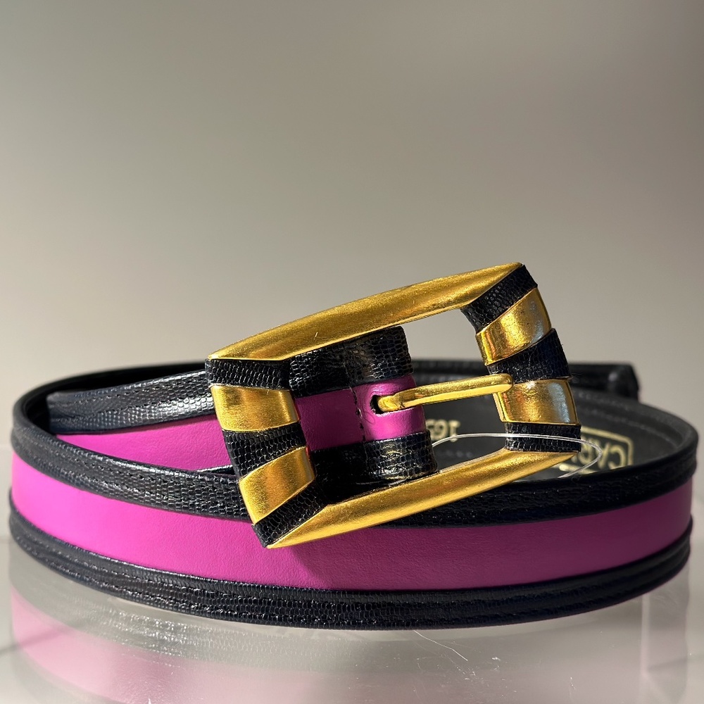 NWT Belt CARLISLE, Shade of Medium Red Violet color and Black Stripes